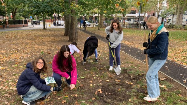 Senior School students serving the community by planting on Brook Green.