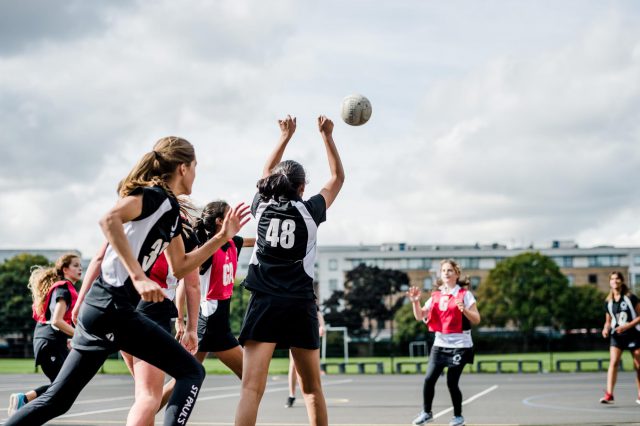 Students playing netball at the Pavilion.