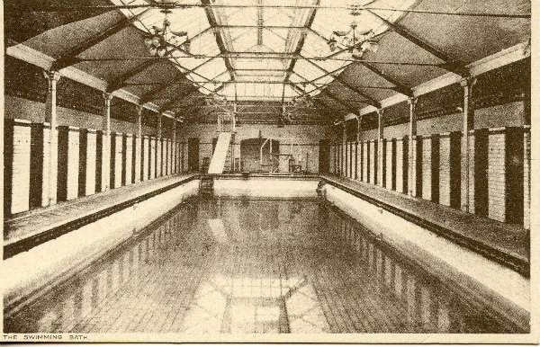 Old photograph of the school's first swimming pool.