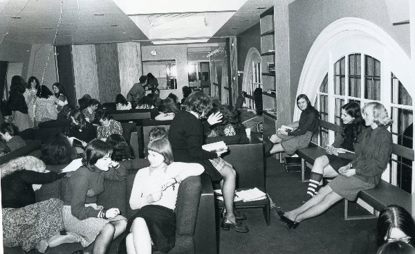 Old photograph of students and staff gathered in the school.