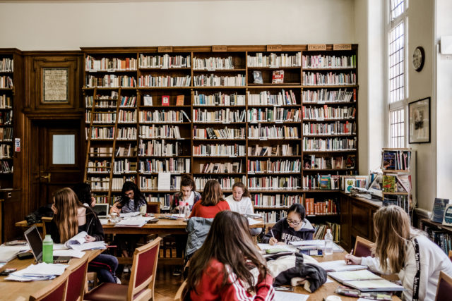 Students studying in the library.