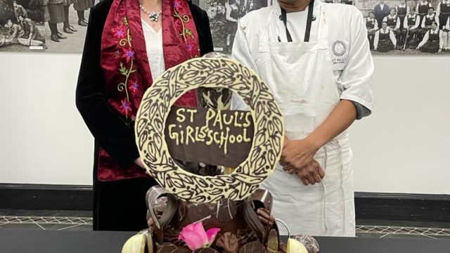 High mistress and pastry chef with the birthday cake