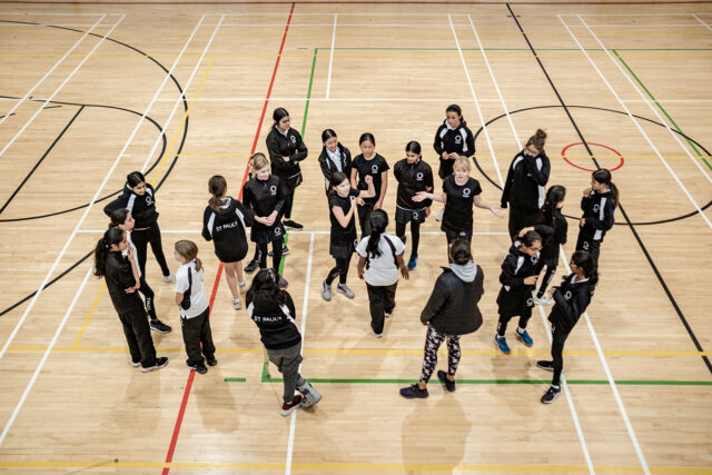 Students in the sports hall