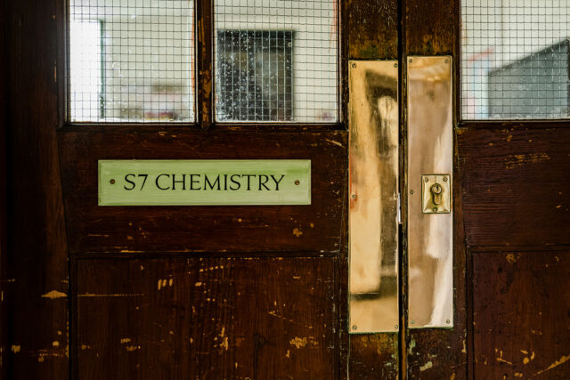 Chemistry classroom door